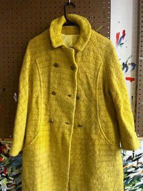 Vintage Women’s Yellow Double-Breasted Bouclé Coat
